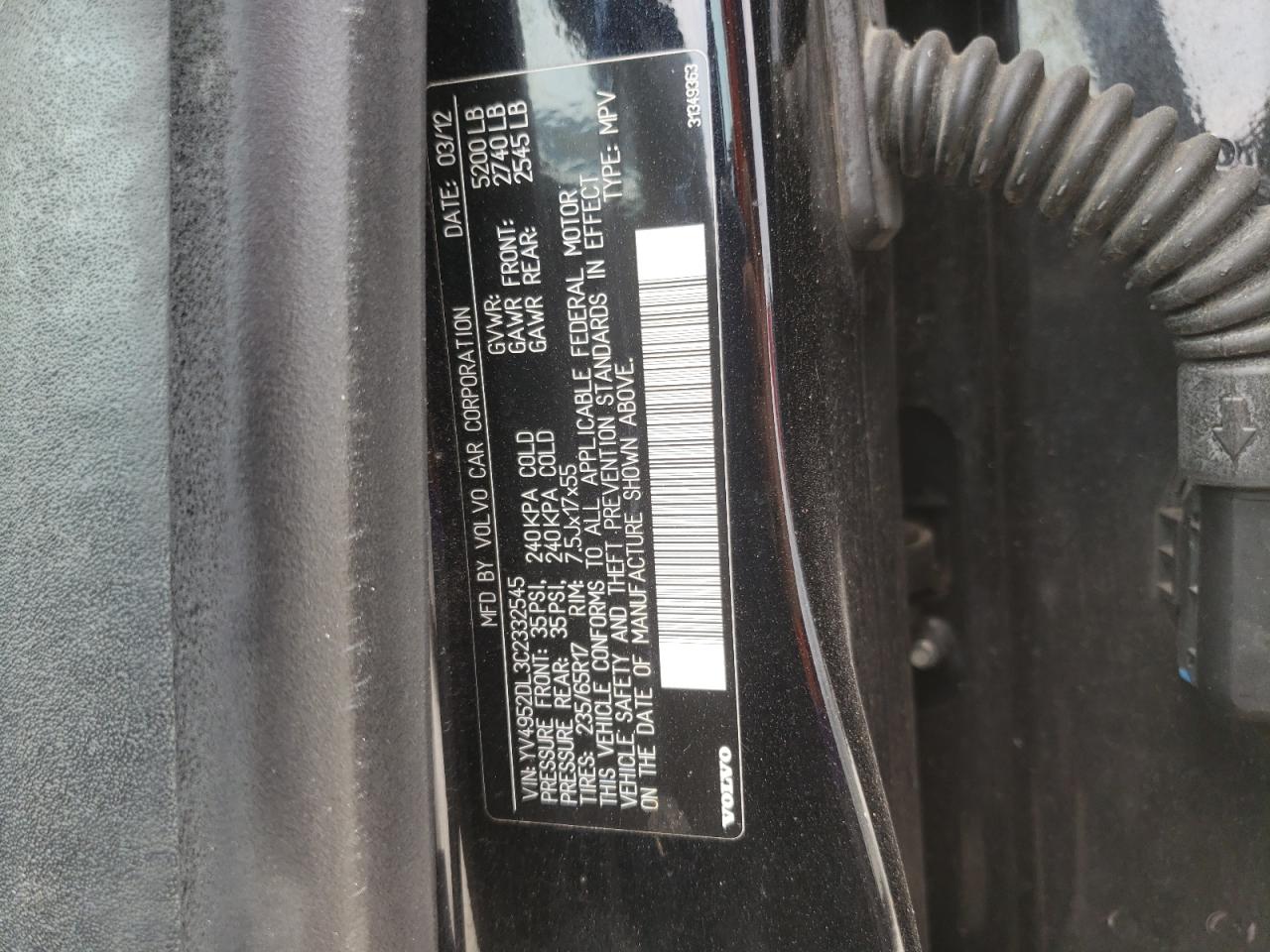 Photo 11 from auction – 2012 VOLVO XC60 3.2 with VIN YV4952DL3C2332545
