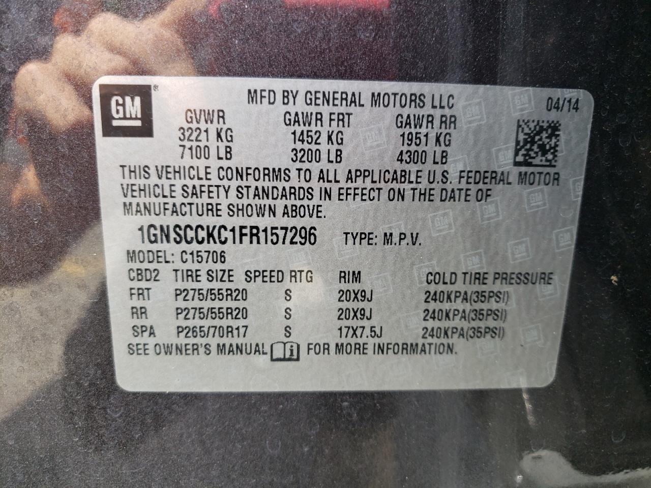 Photo 10 from auction – 2015 CHEVROLET TAHOE C150 with VIN 1GNSCCKC1FR157296