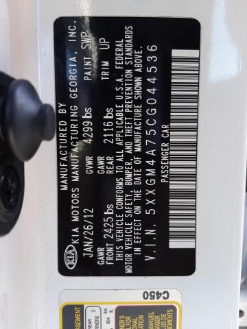 Photo 10 from auction – 2012 KIA OPTIMA LX with VIN 5XXGM4A75CG044536