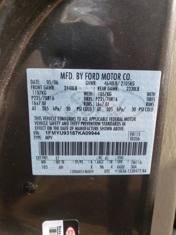 Photo 10 from auction – 2007 FORD ESCAPE XLT with VIN 1FMYU93187KA09944