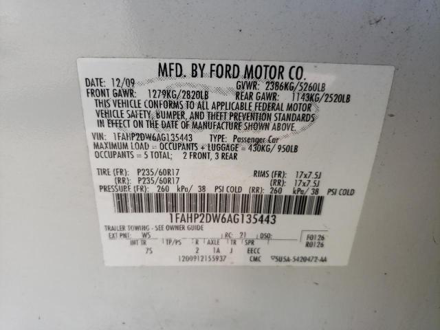 Photo 10 from auction – 2010 FORD TAURUS SE with VIN 1FAHP2DW6AG135443