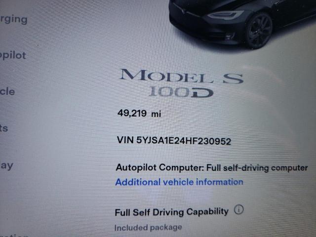 Photo 10 from auction – 2017 TESLA MODEL S with VIN 5YJSA1E24HF230952