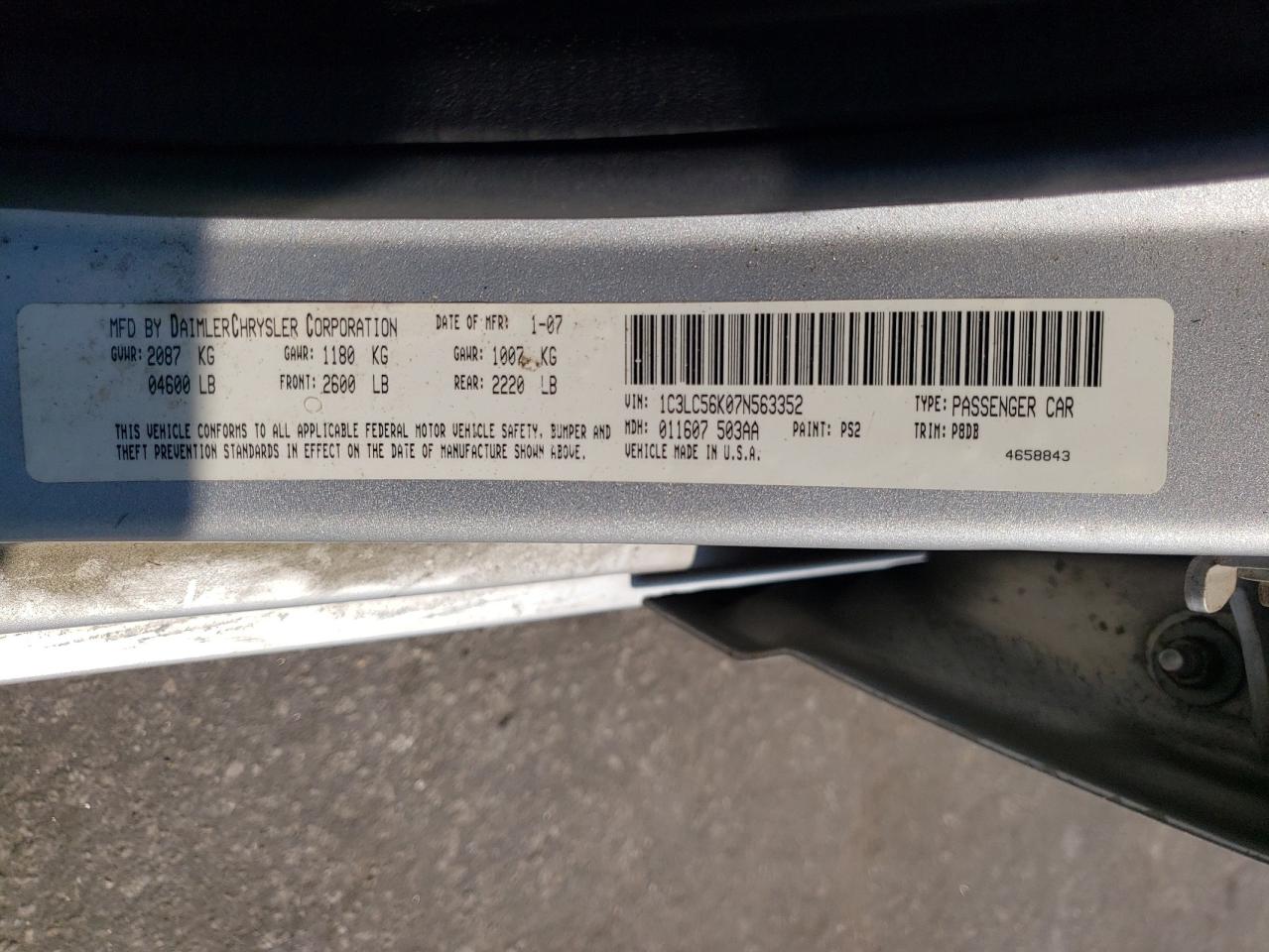 Photo 10 from auction – 2007 CHRYSLER SEBRING TO with VIN 1C3LC56K07N563352