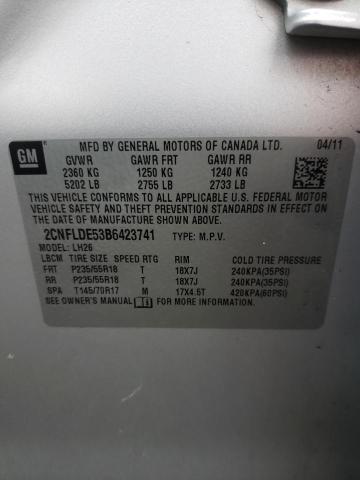 Photo 10 from auction – 2011 CHEVROLET EQUINOX LT with VIN 2CNFLDE53B6423741