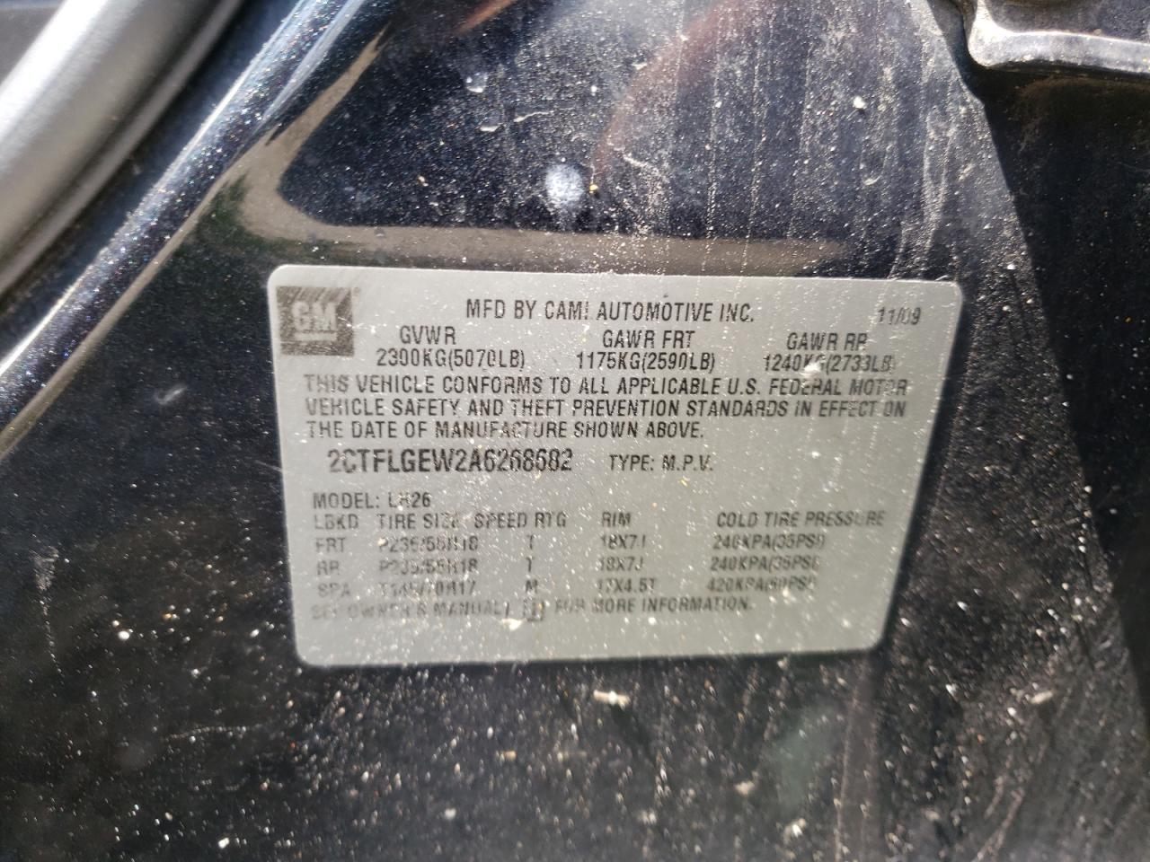 Photo 10 from auction – 2010 GMC TERRAIN SL with VIN 2CTFLGEW2A6268682