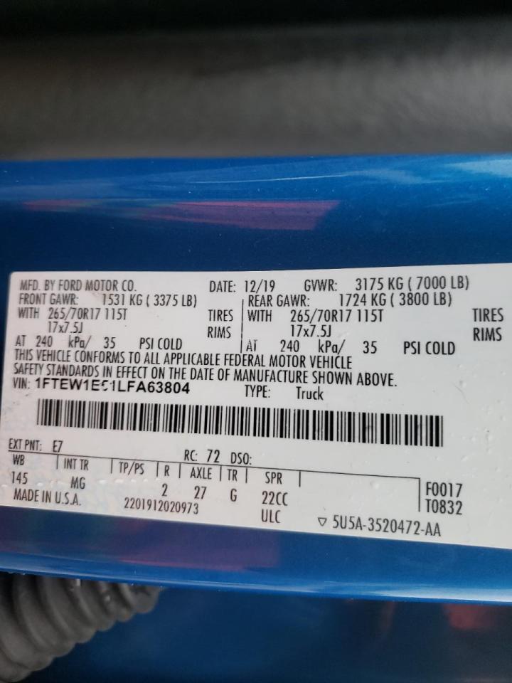 Photo 10 from auction – 2020 FORD F150 SUPER with VIN 1FTEW1E51LFA63804