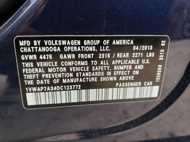 Photo 10 from auction – 2013 VOLKSWAGEN PASSAT S with VIN 1VWAP7A34DC123772