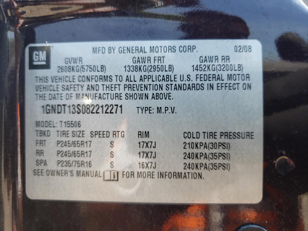 Photo 10 from auction – 2008 CHEVROLET TRAILBLAZE with VIN 1GNDT13S082212271