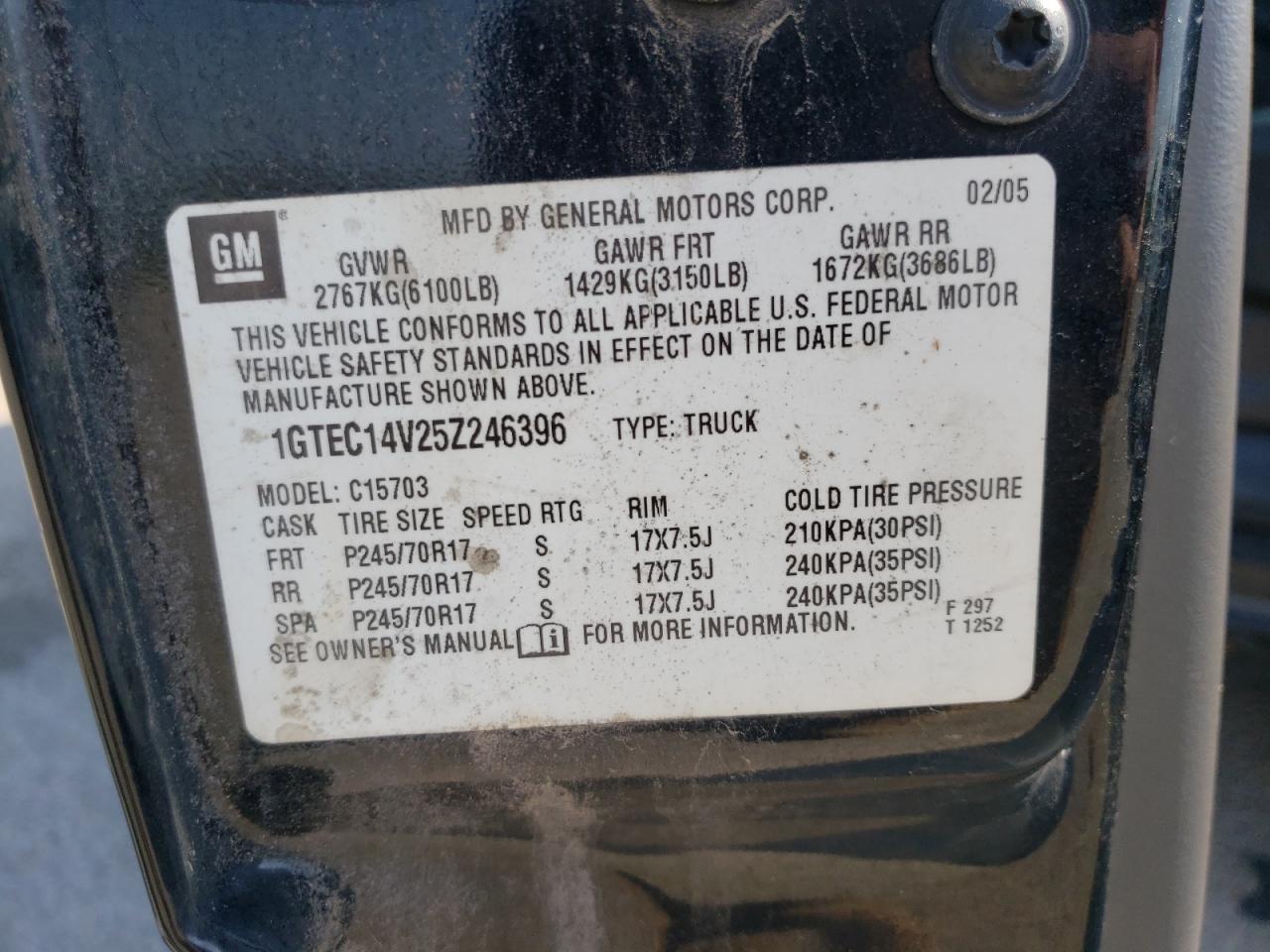 Photo 10 from auction – 2005 GMC NEW SIERRA with VIN 1GTEC14V25Z246396