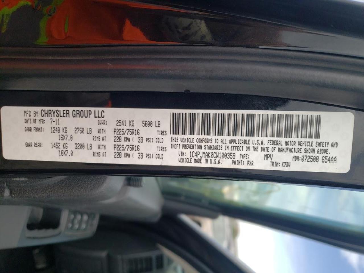 Photo 10 from auction – 2012 JEEP LIBERTY SP with VIN 1C4PJMAK0CW100359