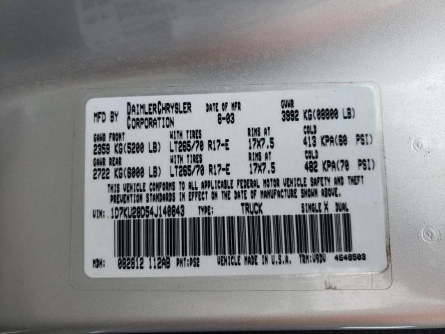 Photo 10 from auction – 2004 DODGE RAM 2500 S with VIN 1D7KU28D54J140843