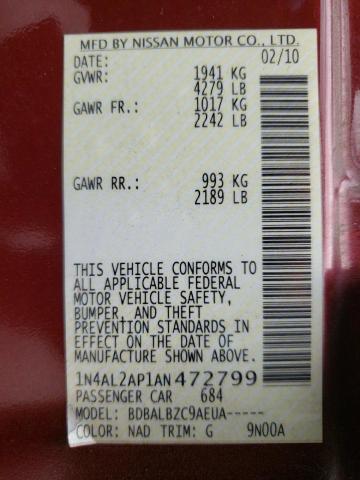 Photo 10 from auction – 2010 NISSAN ALTIMA BAS with VIN 1N4AL2AP1AN472799