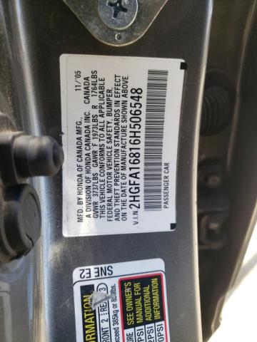 HONDA CIVIC EX 2006 with VIN 2HGFA16816H506548 - Photo from auction