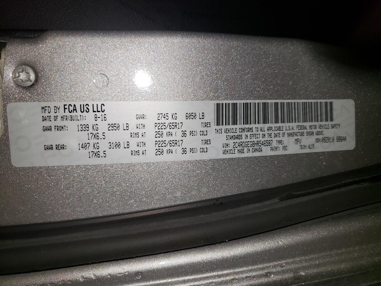 صورة رقم 11 من المزاد - 2017 DODGE GRAND CARA مع VIN 2C4RDGEG8HR546587
