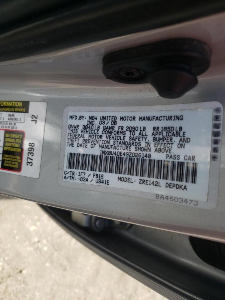 Photo 10 from auction – 2009 TOYOTA COROLLA BA with VIN 1NXBU40E49Z026148