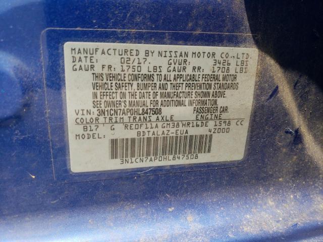 Photo 10 from auction – 2017 NISSAN VERSA S with VIN 3N1CN7AP0HL847508