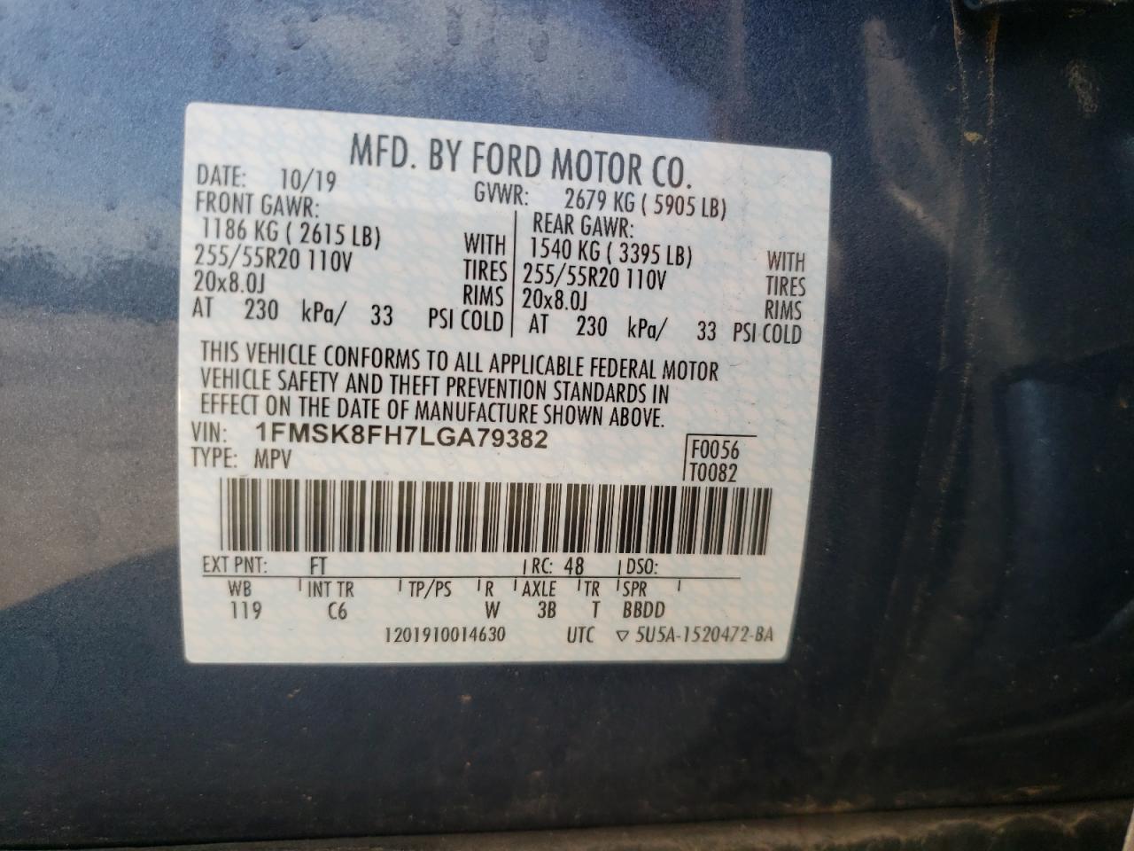 Photo 10 from auction – 2020 FORD EXPLORER L with VIN 1FMSK8FH7LGA79382