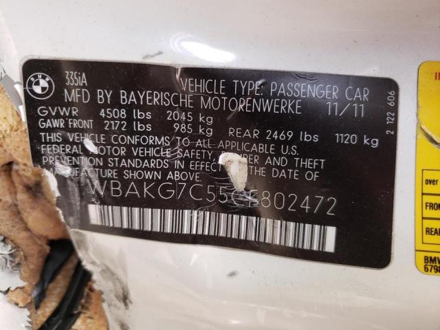 Photo 10 from auction – 2012 BMW 335 I with VIN WBAKG7C55CE802472