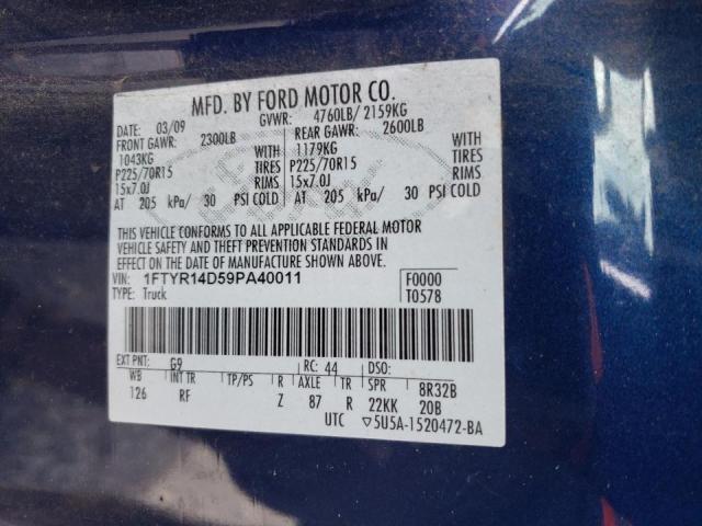 Photo 10 from auction – 2009 FORD RANGER SUP with VIN 1FTYR14D59PA40011