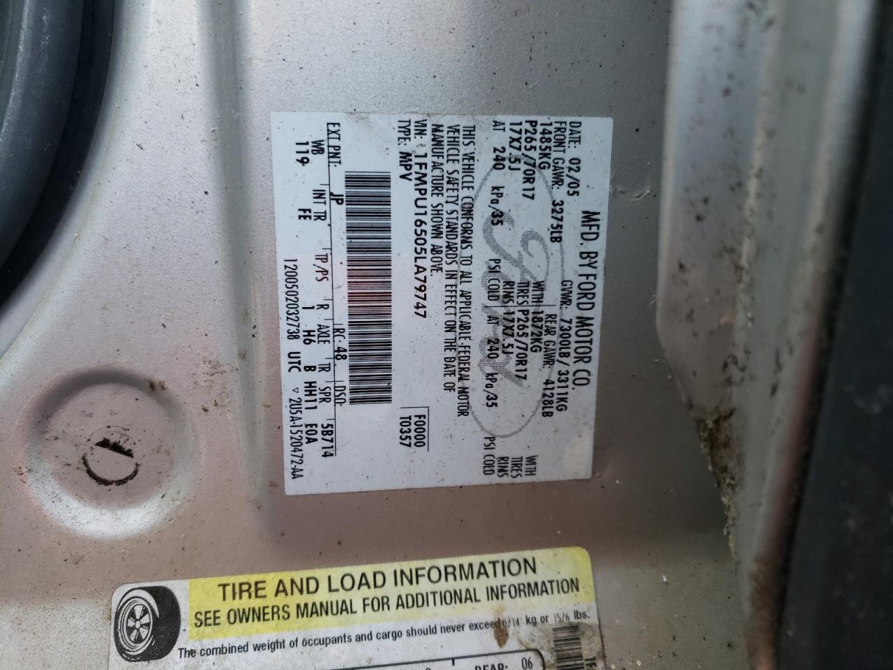 Photo 10 from auction – 2005 FORD EXPEDITION with VIN 1FMPU16505LA79747