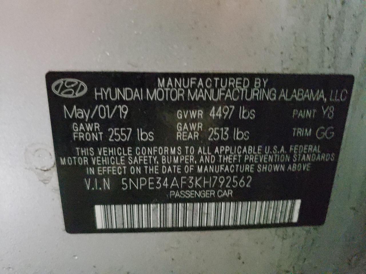Photo 10 from auction – 2019 HYUNDAI SONATA LIM with VIN 5NPE34AF3KH792562