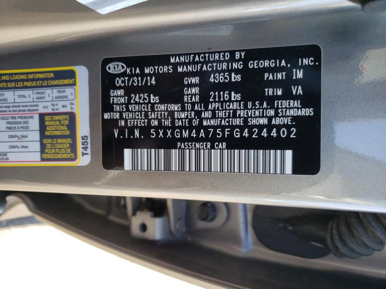 Photo 10 from auction – 2015 KIA OPTIMA LX with VIN 5XXGM4A75FG424402