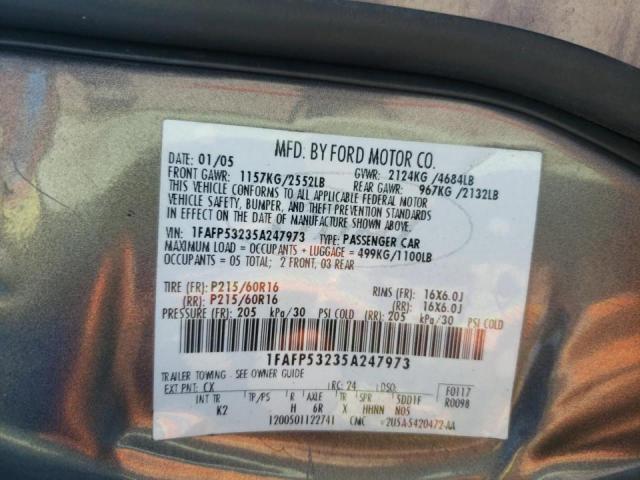 Photo 10 from auction – 2005 FORD TAURUS SE with VIN 1FAFP53235A247973