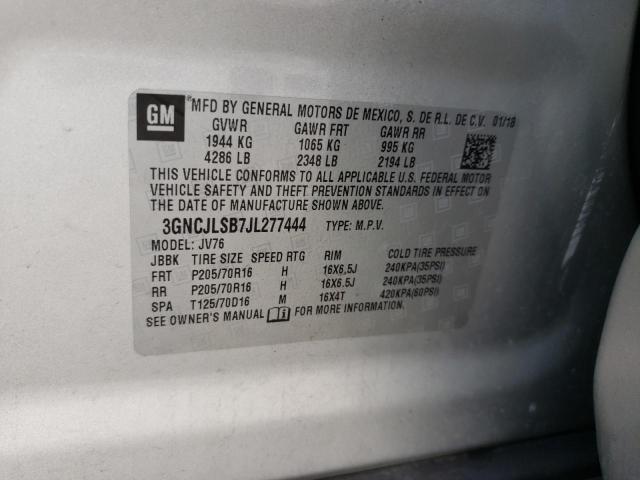 CHEVROLET TRAX 1LT 2018 with VIN 3GNCJLSB7JL277444 - Photo from auction