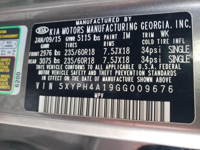 Photo 10 from auction – 2016 KIA SORENTO EX with VIN 5XYPH4A19GG009676