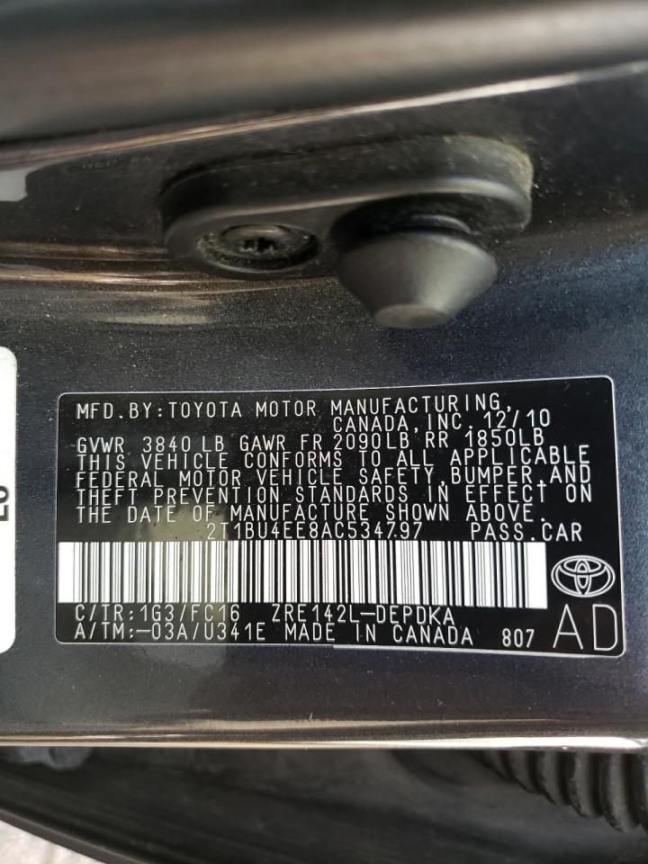 Photo 10 from auction – 2010 TOYOTA COROLLA BA with VIN 2T1BU4EE8AC534797