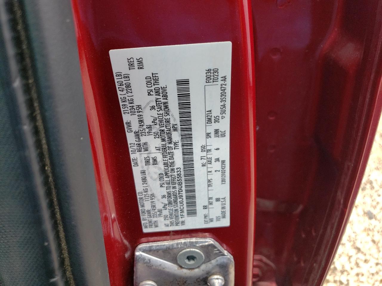 Photo 10 from auction – 2013 FORD ESCAPE TIT with VIN 1FMCU0J97DUB55833