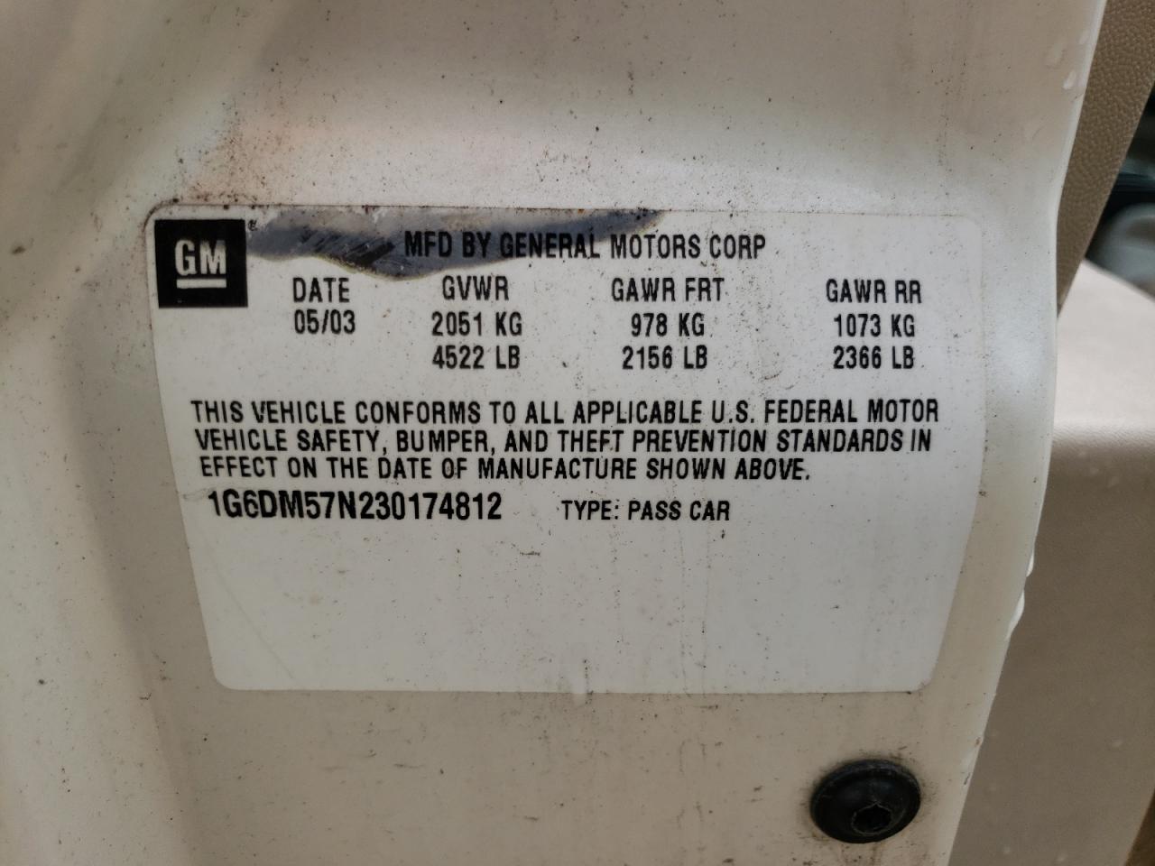 Photo 10 from auction – 2003 CADILLAC CTS with VIN 1G6DM57N230174812