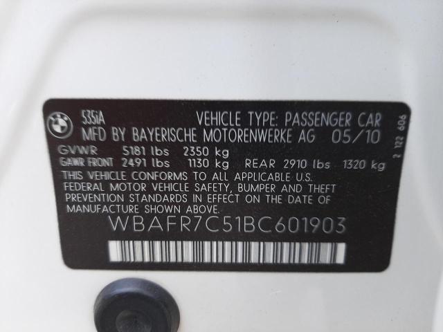 Photo 10 from auction – 2011 BMW 535 I with VIN WBAFR7C51BC601903