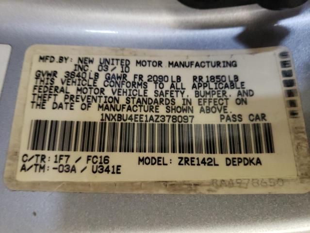 Photo 10 from auction – 2010 TOYOTA COROLLA BA with VIN 1NXBU4EE1AZ378097