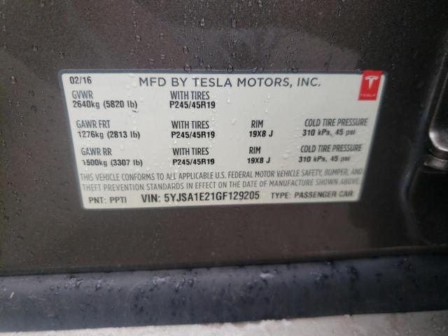 Photo 10 from auction – 2016 TESLA MODEL S with VIN 5YJSA1E21GF129205