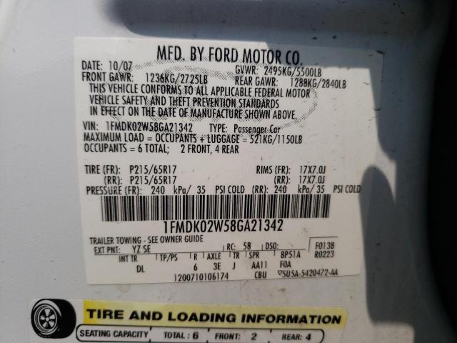 Photo 10 from auction – 2008 FORD TAURUS X S with VIN 1FMDK02W58GA21342