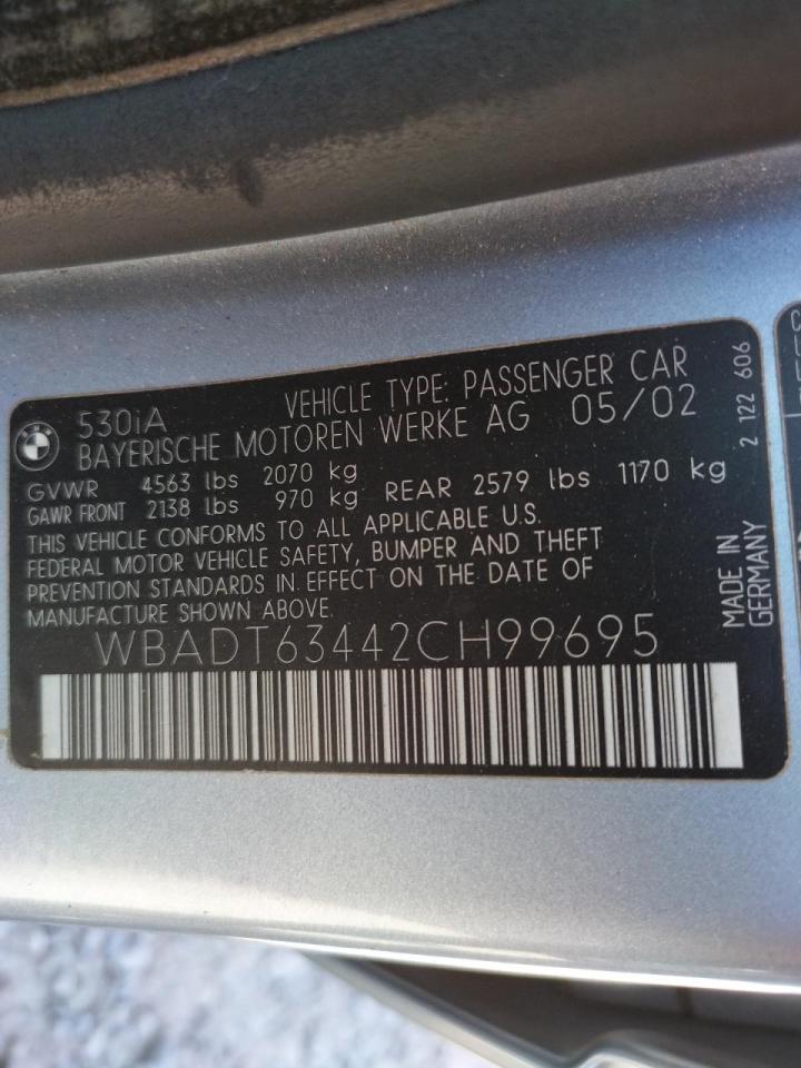 Photo 10 from auction – 2002 BMW 530 I AUTO with VIN WBADT63442CH99695