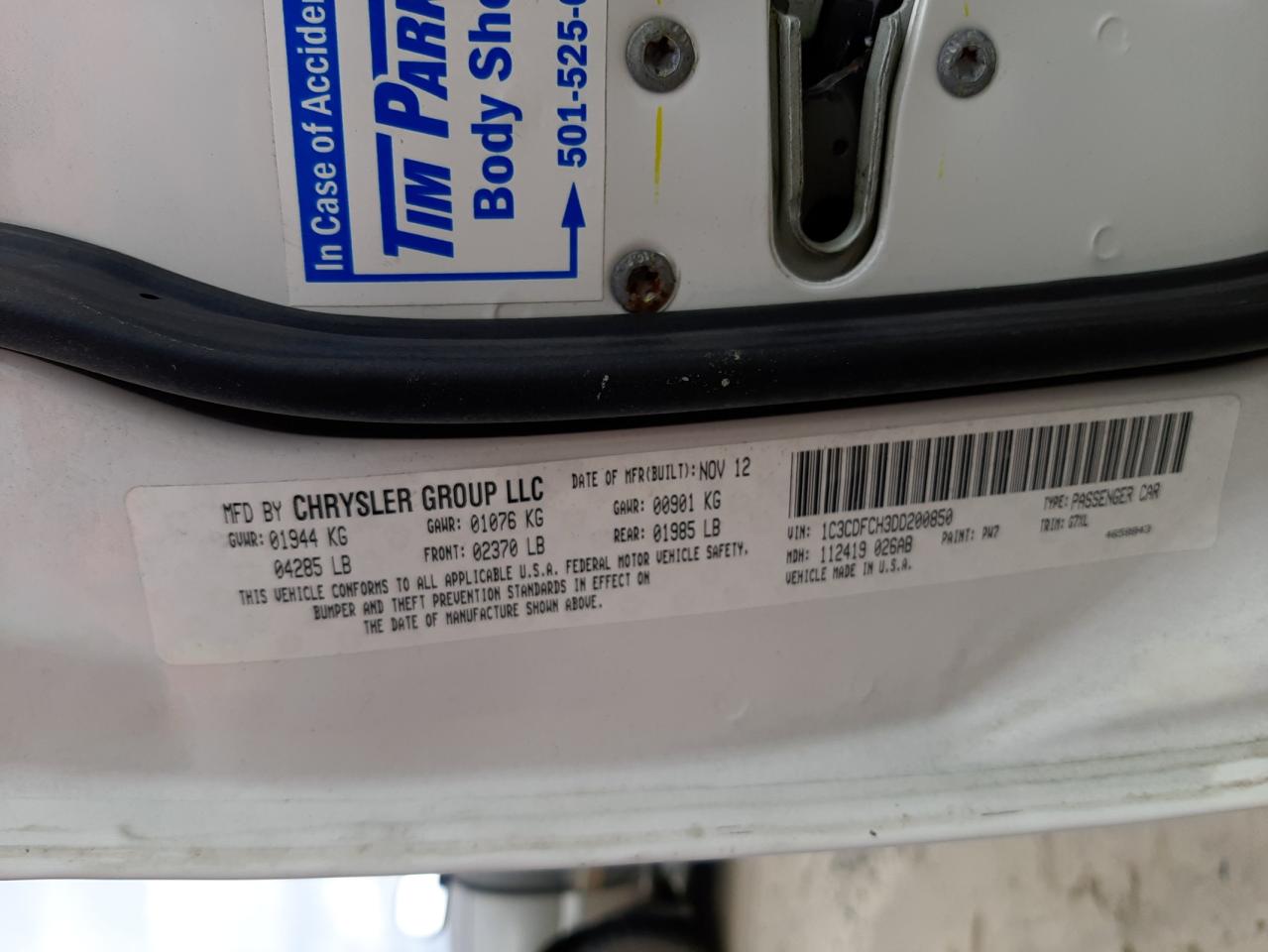 Photo 10 from auction – 2013 DODGE DART LIMIT with VIN 1C3CDFCH3DD200850