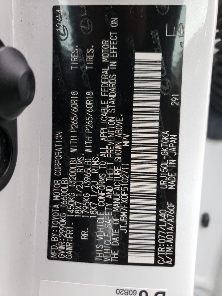 Photo 10 from auction – 2015 LEXUS GX 460 with VIN JTJBM7FX0F5102711