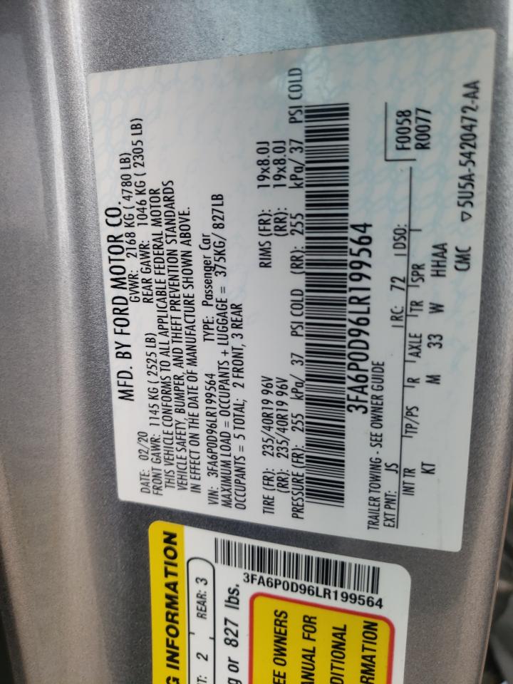 Photo 10 from auction – 2020 FORD FUSION TIT with VIN 3FA6P0D96LR199564