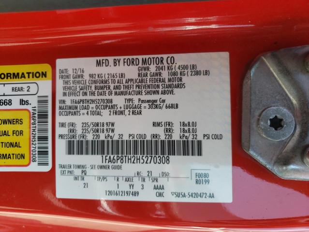 Photo 10 from auction – 2017 FORD MUSTANG with VIN 1FA6P8TH2H5270308