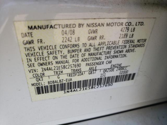 Photo 10 from auction – 2008 NISSAN ALTIMA 2.5 with VIN 1N4AL21E58C257690