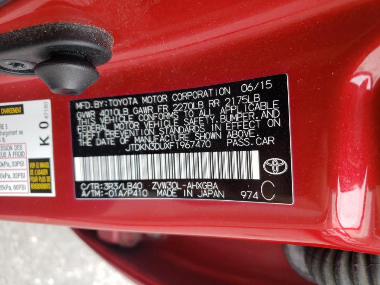 Photo 10 from auction – 2015 TOYOTA PRIUS with VIN JTDKN3DUXF1967470