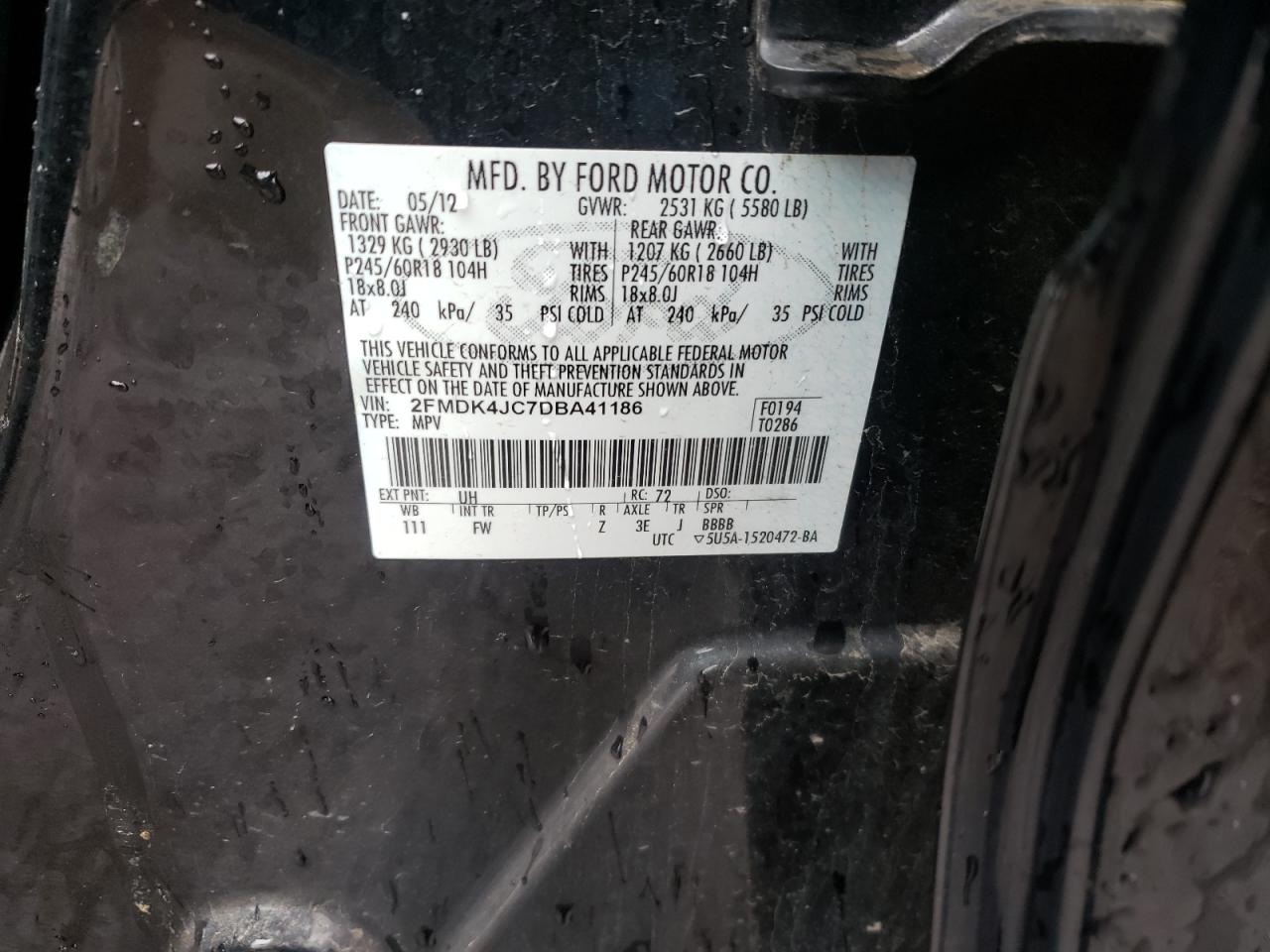 Photo 10 from auction – 2013 FORD EDGE SEL with VIN 2FMDK4JC7DBA41186