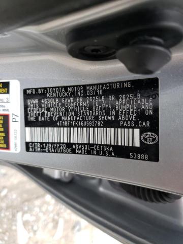 Photo 10 from auction – 2016 TOYOTA CAMRY LE with VIN 4T1BF1FK4GU592782