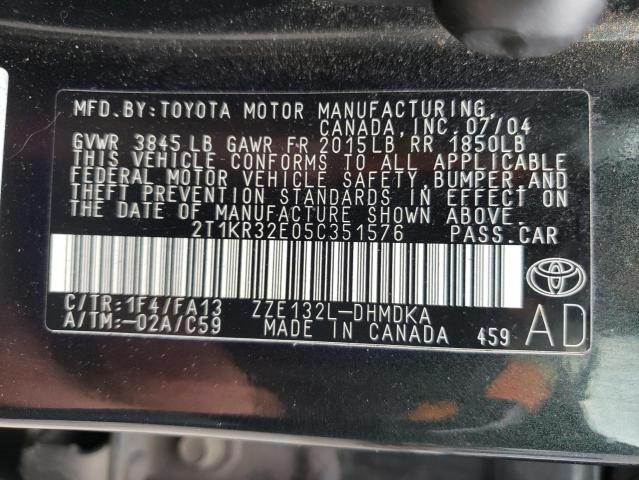 Photo 10 from auction – 2005 TOYOTA COROLLA MA with VIN 2T1KR32E05C351576