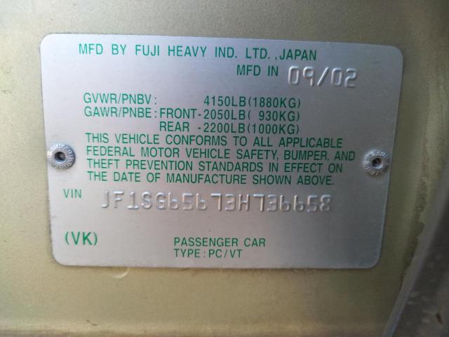 Photo 10 from auction – 2003 SUBARU FORESTER 2 with VIN JF1SG65673H736658