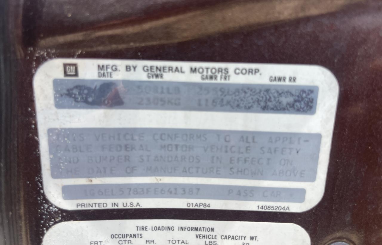 Photo 14 from auction – 1985 CADILLAC ELDORADO with VIN 1G6EL5783FE641387