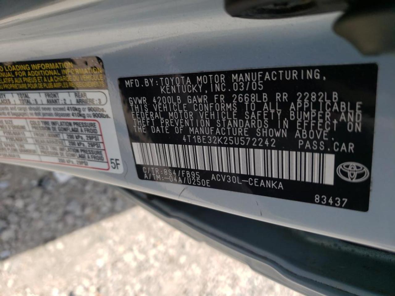 Photo 10 from auction – 2005 TOYOTA CAMRY LE with VIN 4T1BE32K25U572242