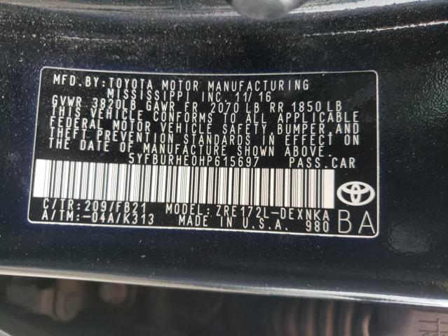 Photo 10 from auction – 2017 TOYOTA COROLLA L with VIN 5YFBURHE0HP615697